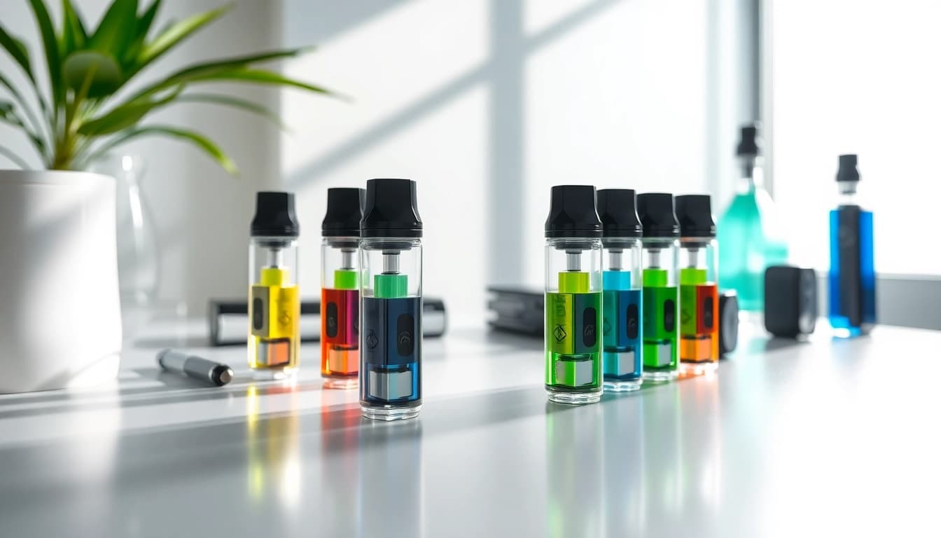 Buy Vape Carts Online UK with vibrant colors and sleek design features elegantly displayed.