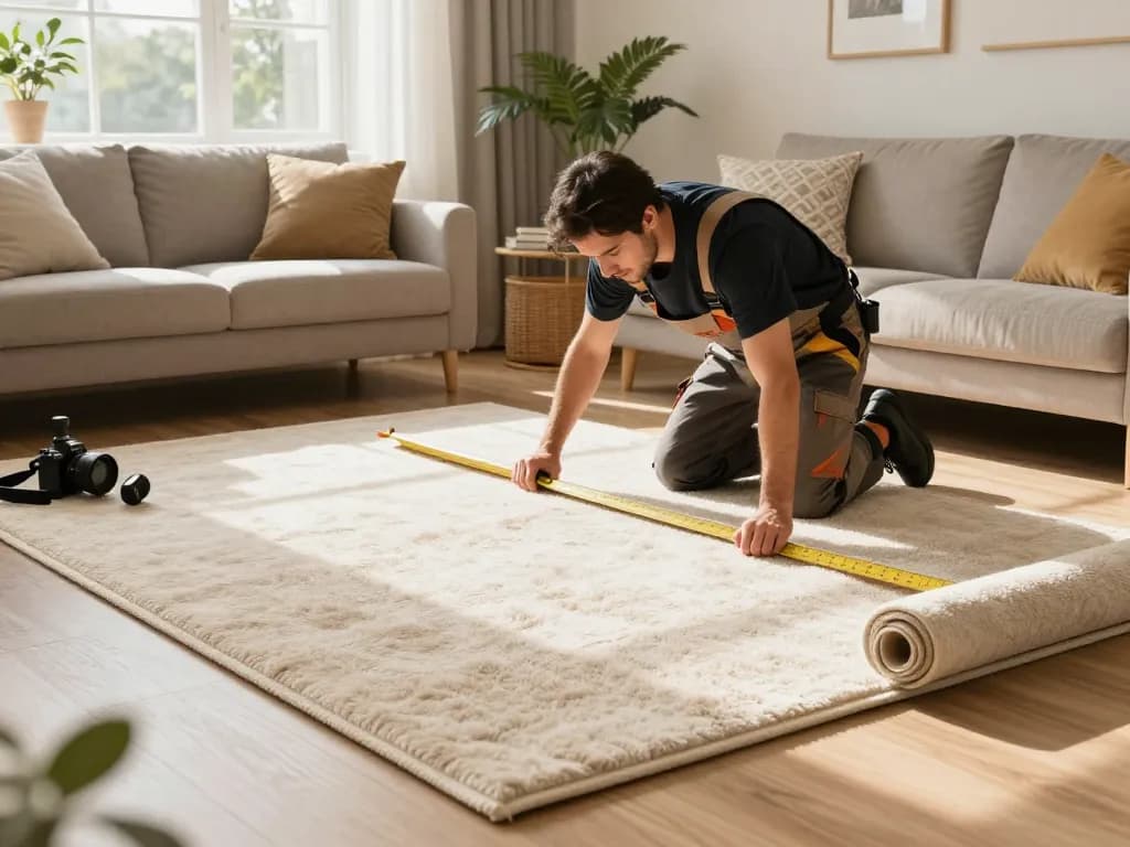 Professional carpet fitters near me transforming a cozy living room with plush new carpet.