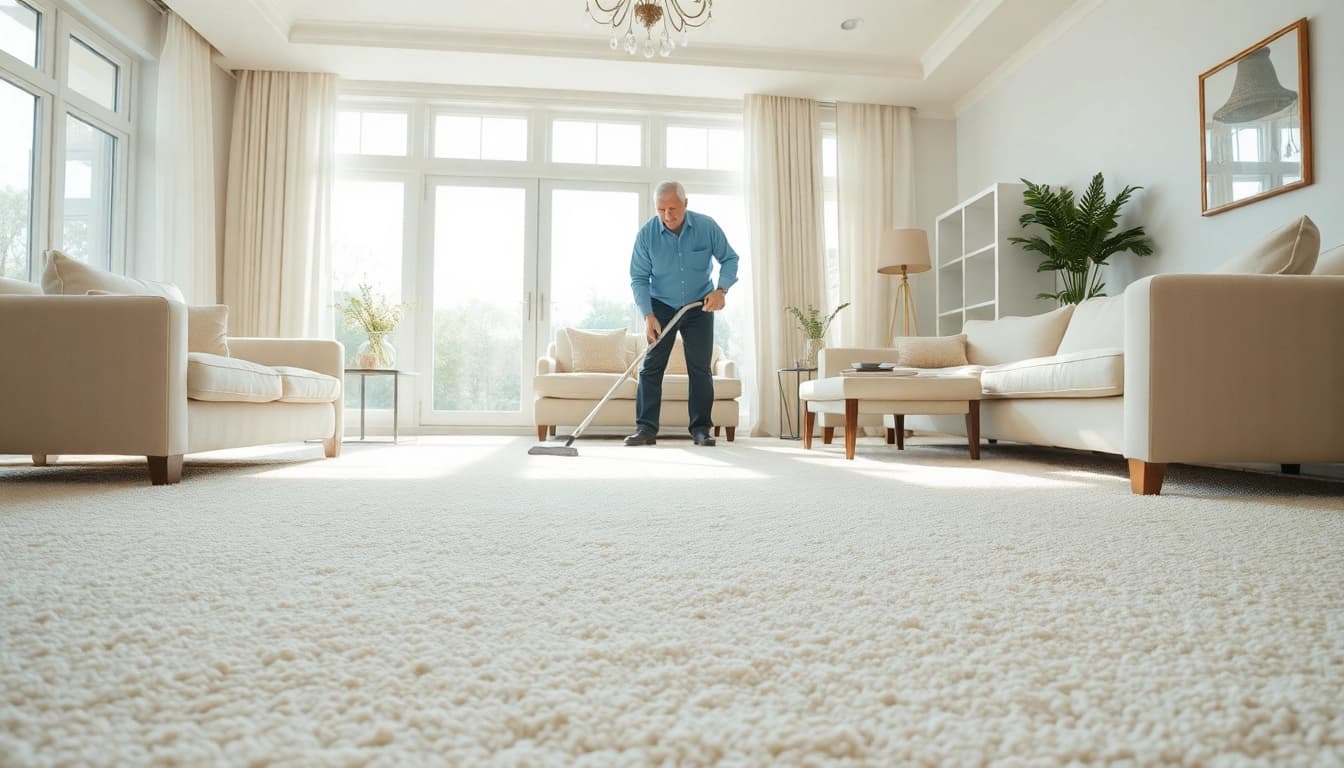 Glasgow carpet cleaning service in a bright living room, showcasing a technician at work.