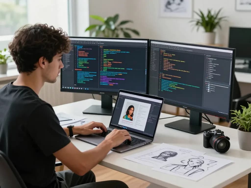 Generating detailed prompts from images using the image to prompt tool in a modern tech workspace.