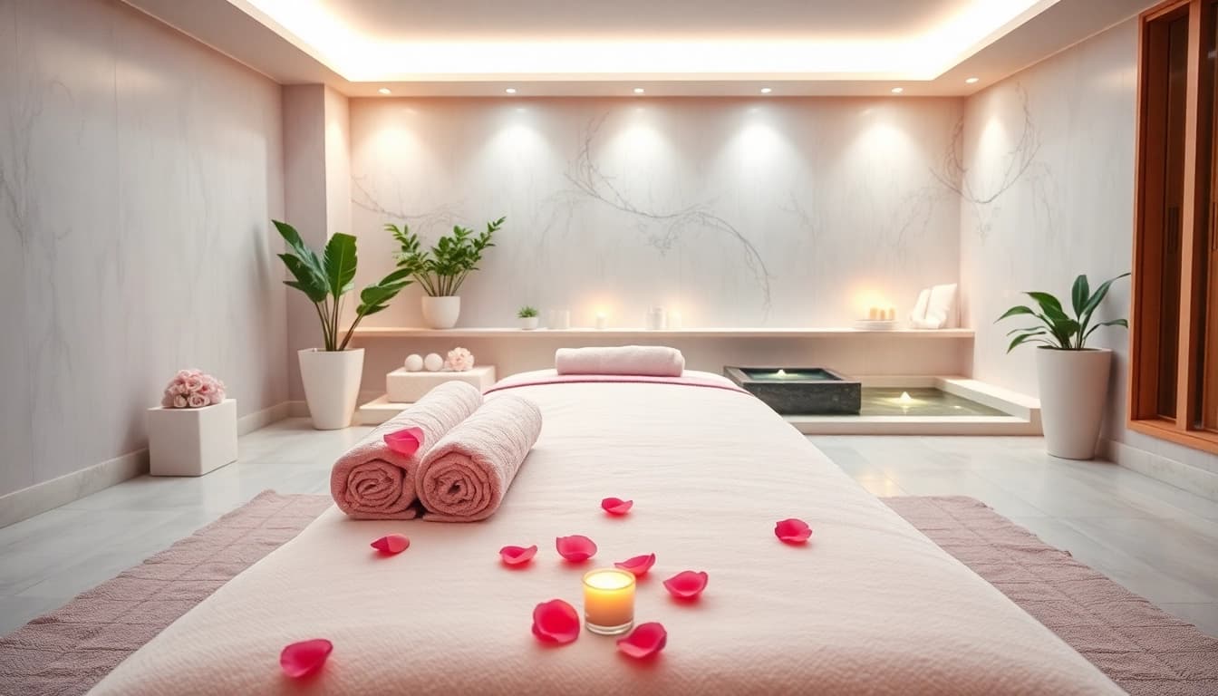 Spa Ads featuring a serene treatment room with calming decor, soft lighting, and relaxation elements.