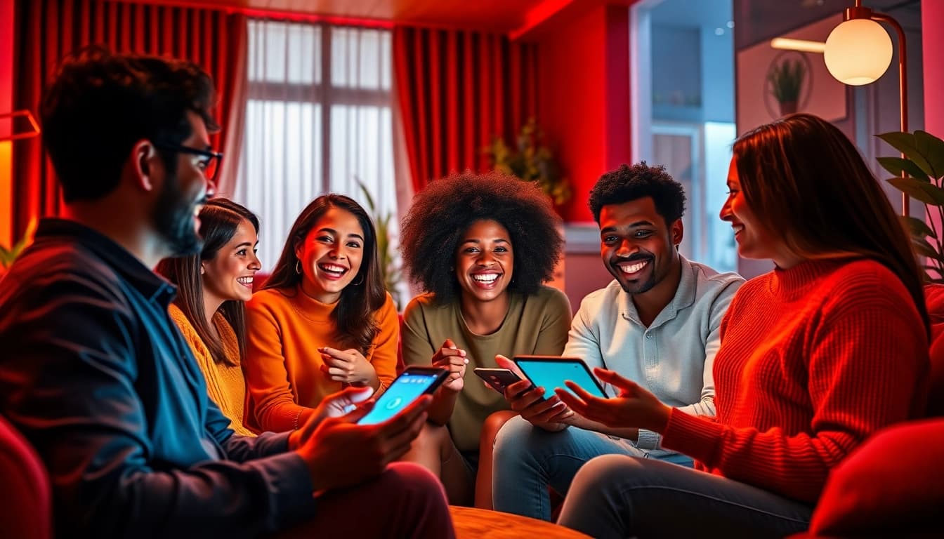 Engaging moment of users exploring spicy AI interactions in a vibrant setting.