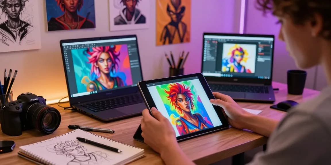 Creating vivid NSFW AI character artwork in a modern digital studio.