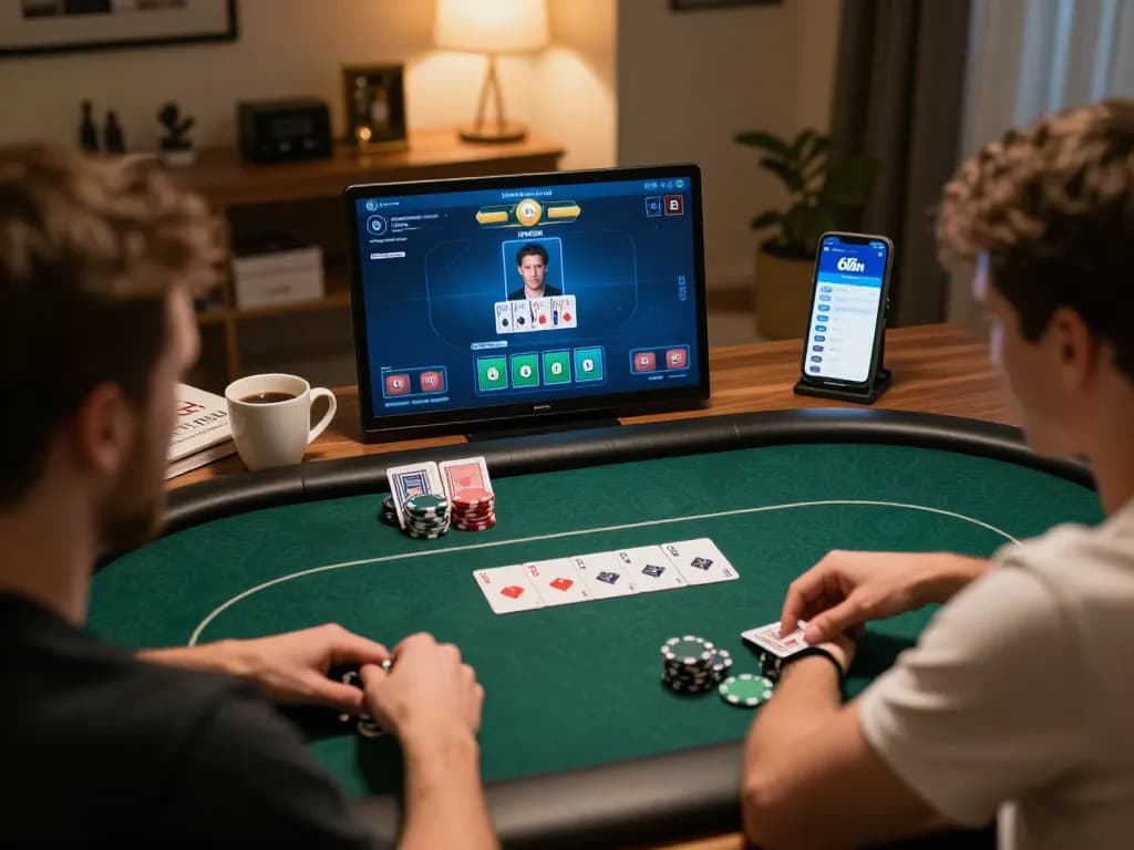 Players strategizing in an online poker game on 68win, showcasing cards and community layout