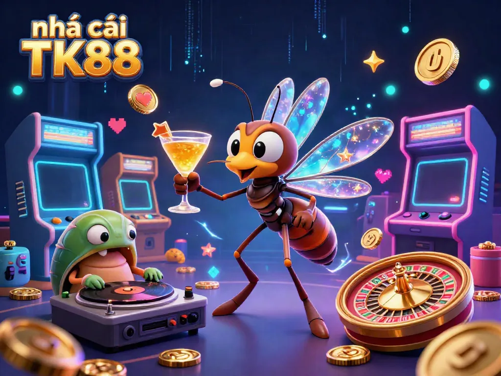 Experience thrilling wins at nhà cái TK88 with vibrant casino elements and engaging game characters.