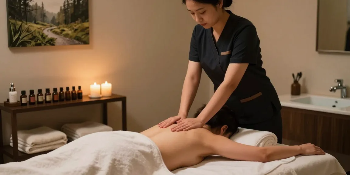 Client receiving 정자동출장마사지 in a tranquil wellness environment with calming elements.