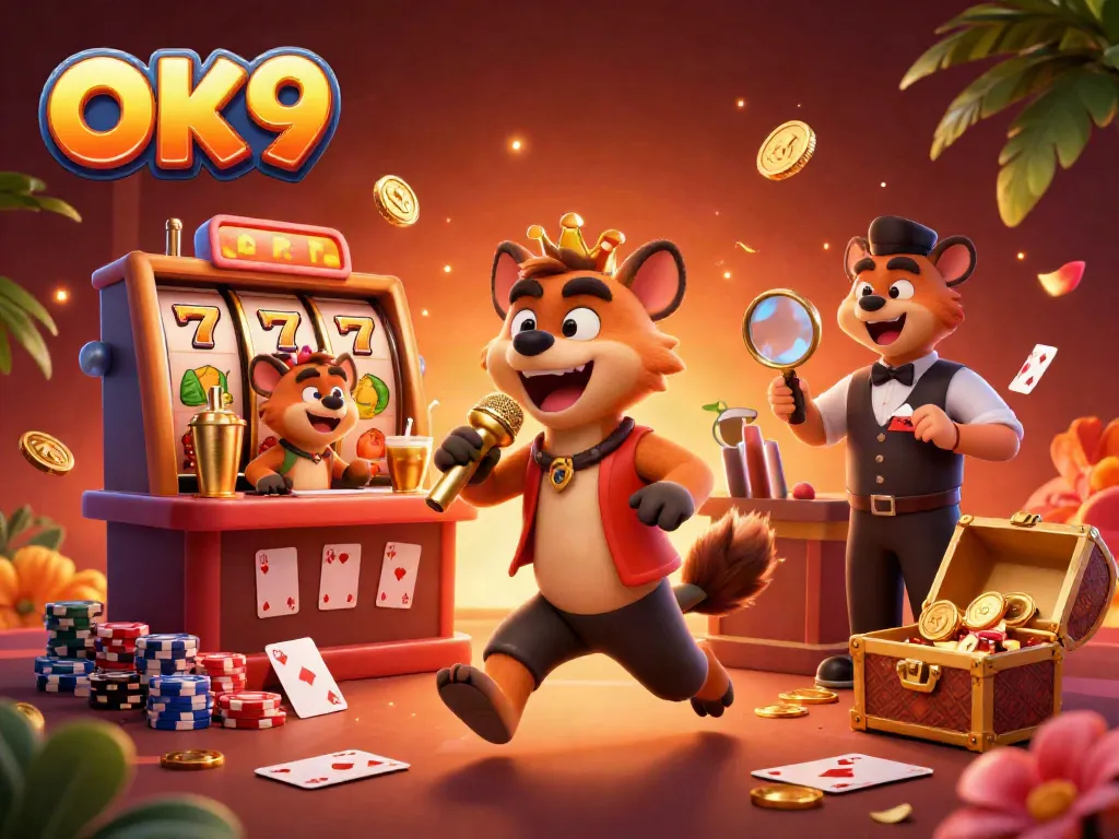 Witness the lively OK9 comedy casino club featuring hyenas as entertainers amidst dynamic gambling elements.