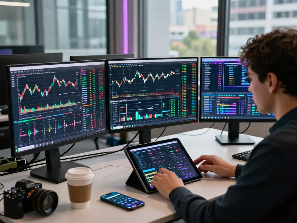 El entorno de negociación en Immediate Edge con pantallas analizando criptomonedas.