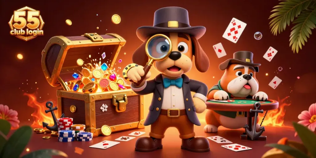 Join the action at 55 club login, where a detective and bulldog uncover poker treasure.