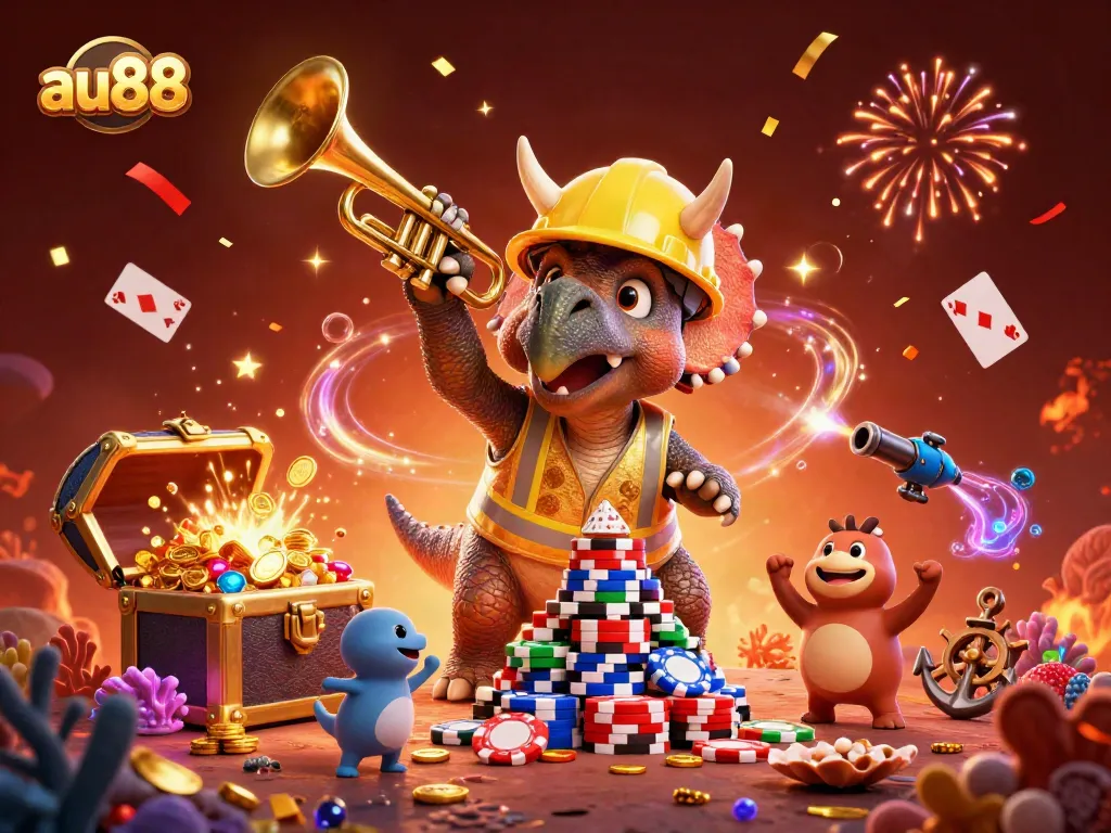 Celebrate at au88 with exciting casino illustrations featuring vibrant characters and festive elements.