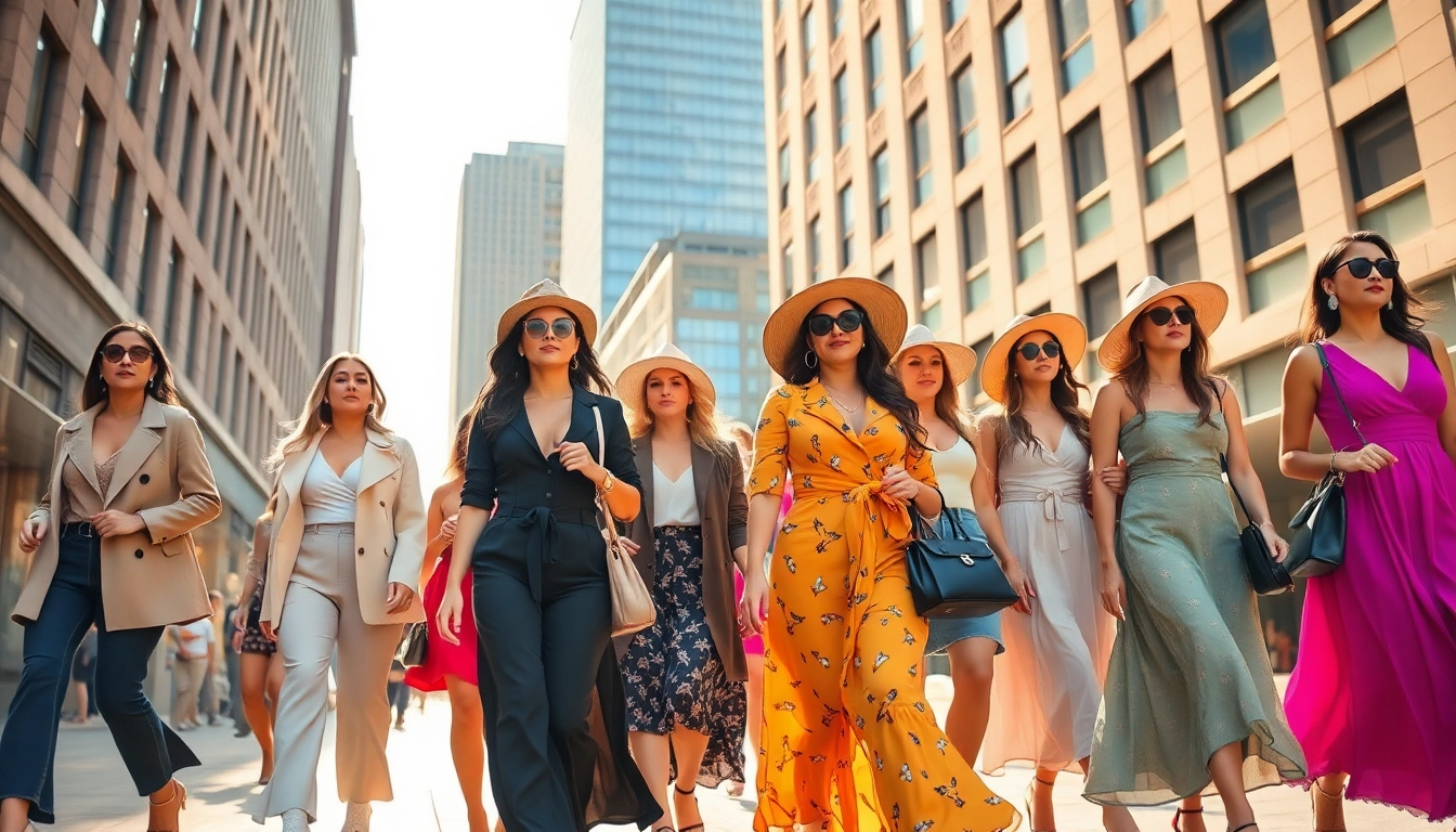 Women Fashion scene showcasing diverse styles in an urban setting.