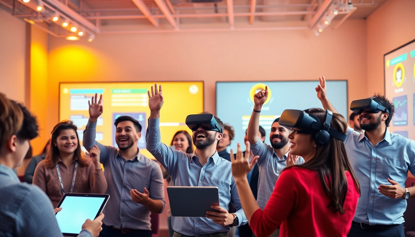 Training gamification in action during a corporate session with engaged participants.