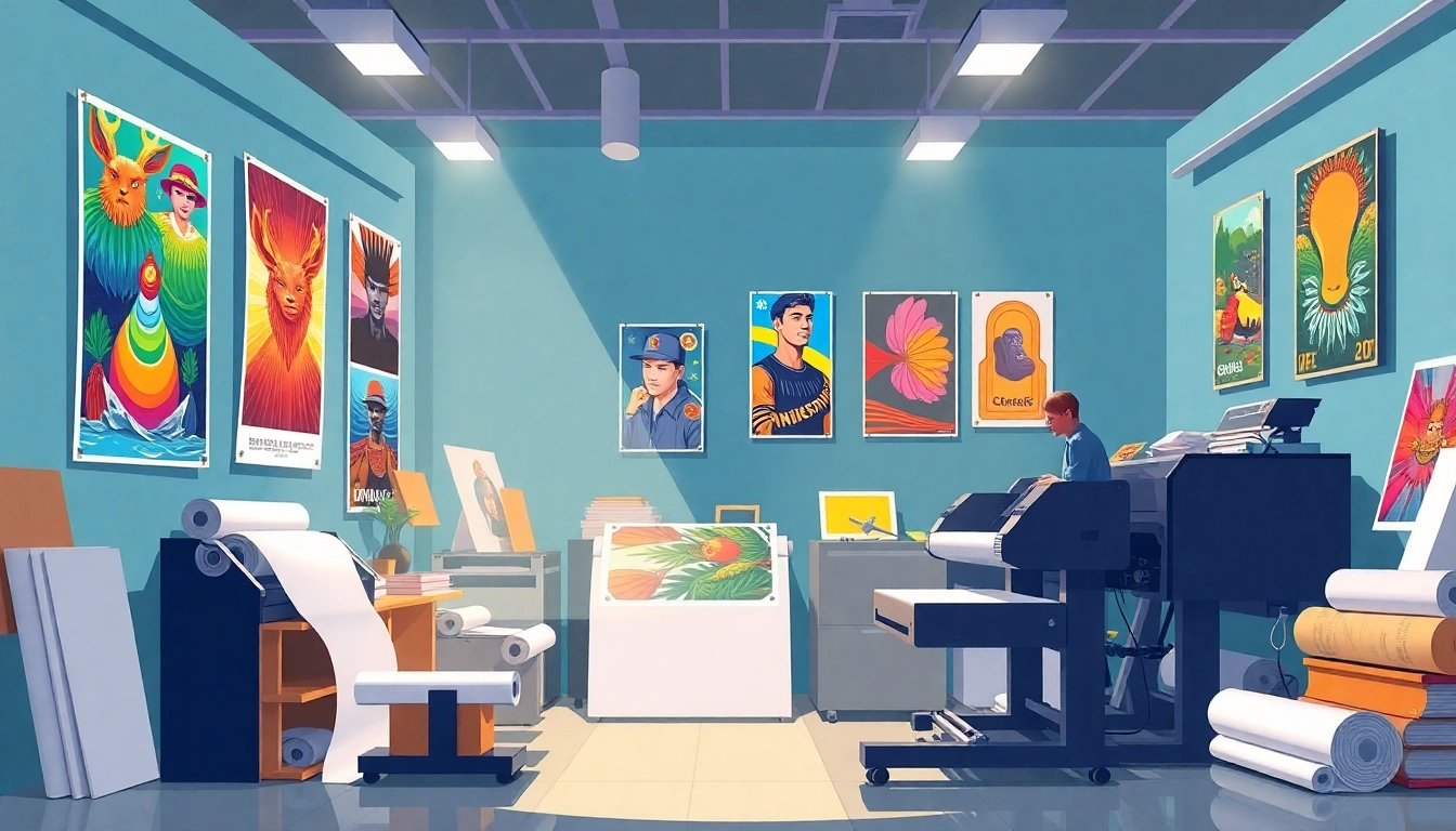 Discover vibrant poster printing designs being crafted in a creative workshop setting.