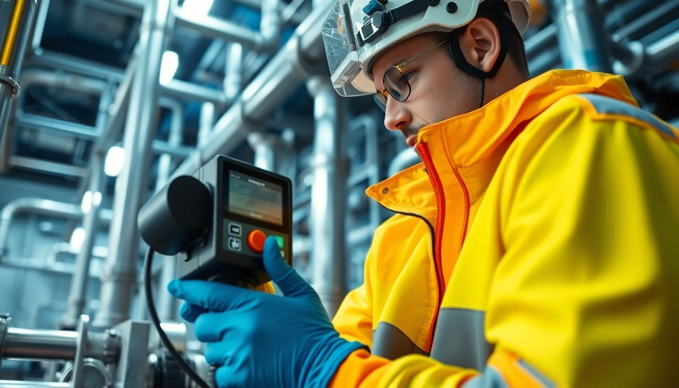 Conducting Tracer Gas Leak Detection in an industrial setting, showcasing advanced technology.