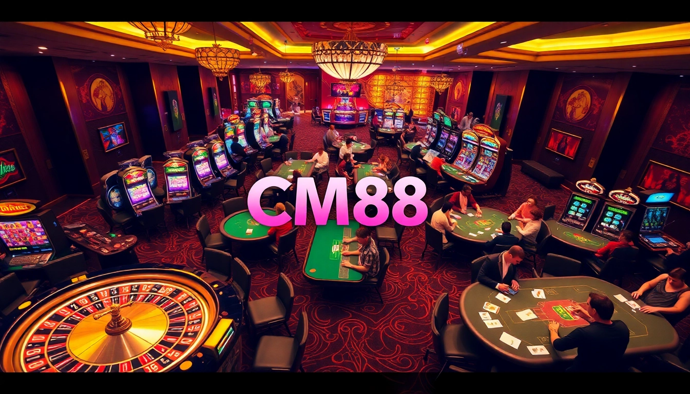 CM88 captures the thrill of a vibrant casino night filled with players, roulette tables, and slot machines.