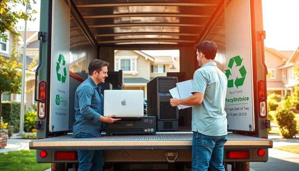 Striking scene of a free computer pick up service efficiently collecting devices for recycling.