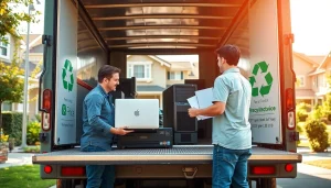 Striking scene of a free computer pick up service efficiently collecting devices for recycling.