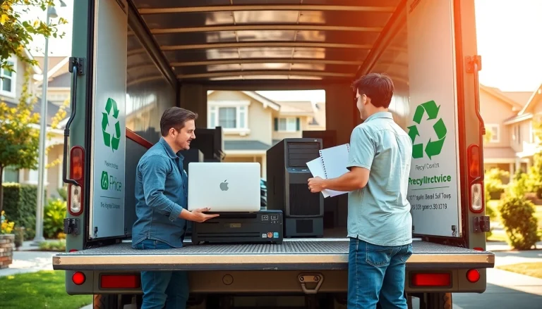 Striking scene of a free computer pick up service efficiently collecting devices for recycling.