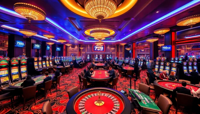 Experience high-stakes excitement at 789club with elegant casino tables and vibrant slot machines.