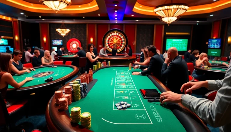 Experience the thrill of king88 as players celebrate wins at vibrant casino tables with colorful poker chips.