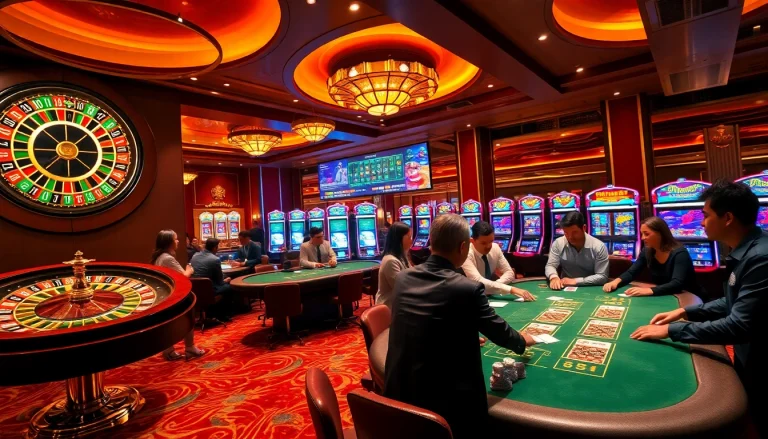 Experience the excitement of gaming at https://xn882025.online/ with a vibrant casino scene featuring roulette and poker.