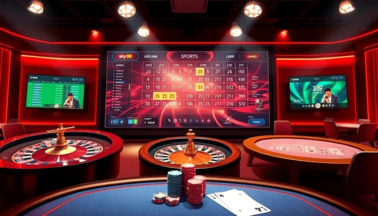 Explore the engaging atmosphere of sky88 có uy tín không during an exciting online gambling session with roulette and poker.