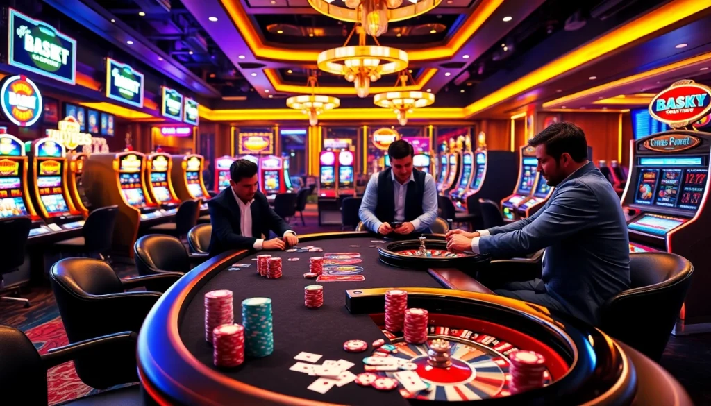 KJC poker players enjoying a thrilling high-stakes game at a luxurious casino table.