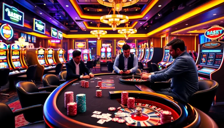 KJC poker players enjoying a thrilling high-stakes game at a luxurious casino table.