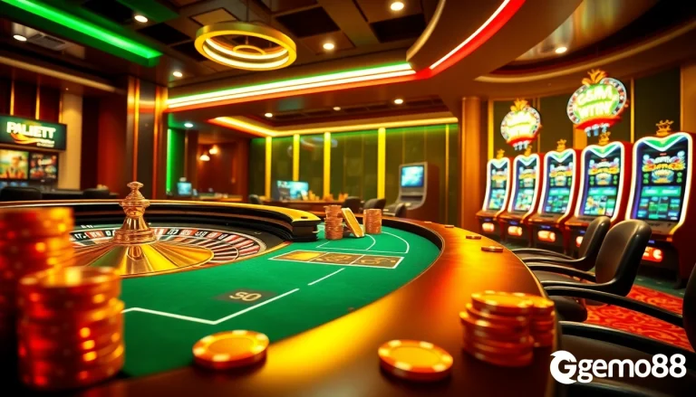 Experience the thrill of gem88 with vibrant poker tables and exciting casino games in a luxurious online setting.