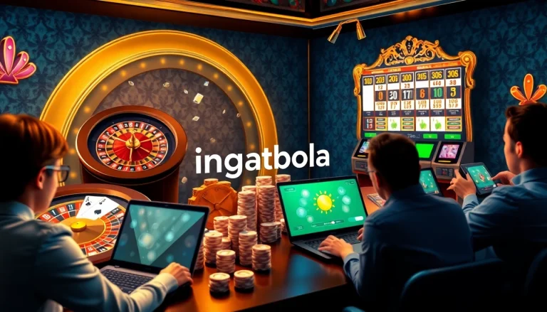 Play exciting casino games at ingatbola with vibrant slots and roulette wheels.