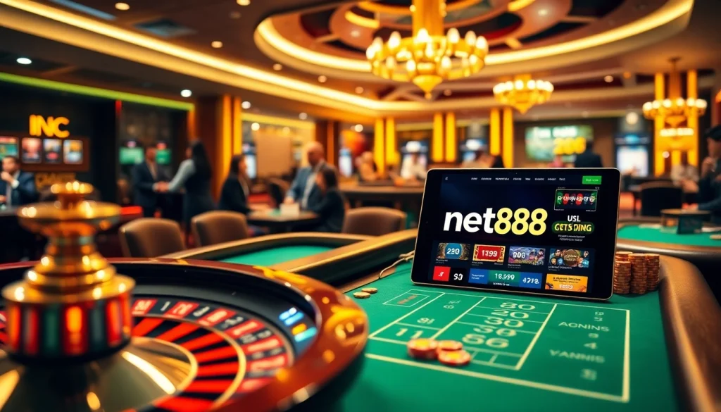 Exciting gameplay at net88 casino with a luxurious atmosphere and vibrant game displays.