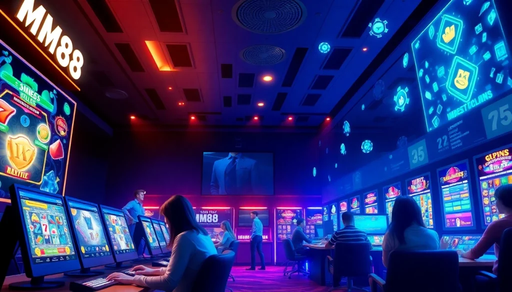 Engaging digital scene showcasing https://mm88.agency/ with vibrant games and a professional atmosphere.