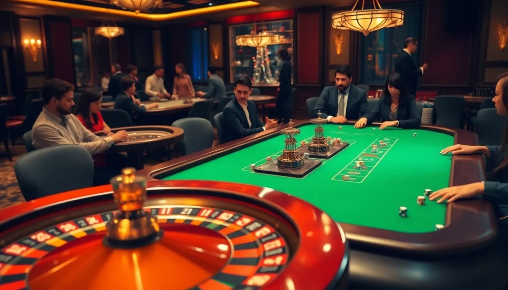 Immersive gaming scene at https://qq88.to/ featuring poker tables, roulette wheels, and vibrant casino atmosphere.