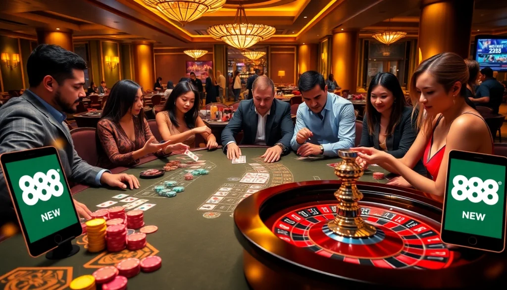 Experience the thrill of gaming at 888NEW with colorful poker chips and gaming tables.