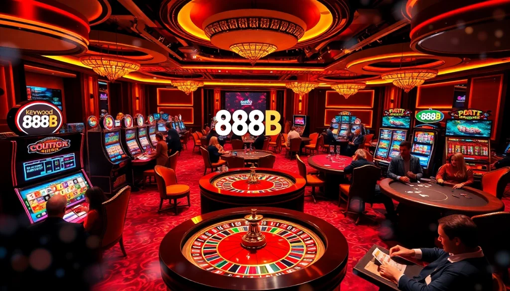 Experience the thrill of winning at 888b casino tables featuring roulette, poker, and vibrant slot machines.