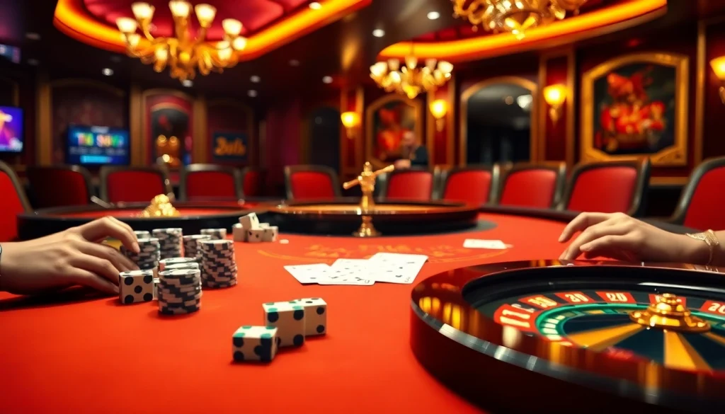 Engage in thrilling games at TT88's exquisite casino tables with poker chips and roulette wheels.