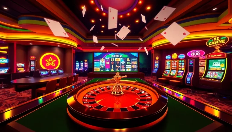 Engage in thrilling online gambling at https://98winn.it.com/ with a vibrant casino scene showcasing exciting games.