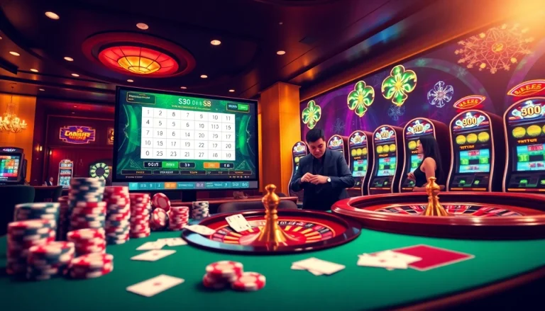 S8 platform showcasing vibrant online gambling with poker chips and casino tables.