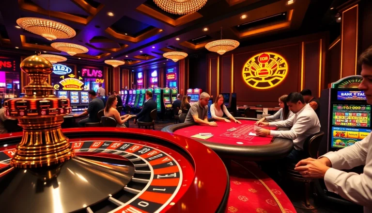 Experience the excitement of Situs Slot Terpercaya at a luxurious casino with vibrant games and players.