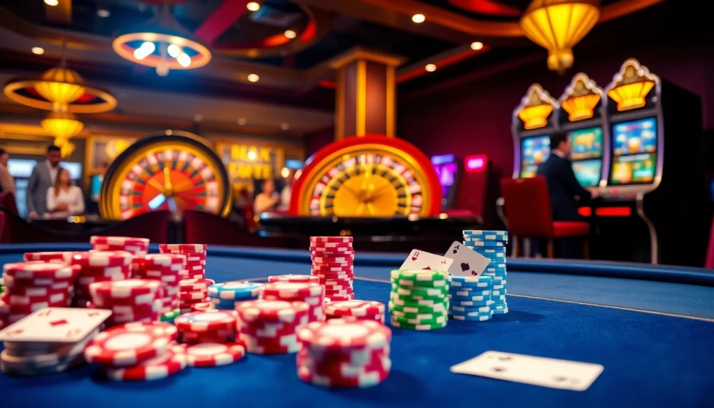 Lu88 casino table showcasing dynamic gameplay with colorful chips and cards.