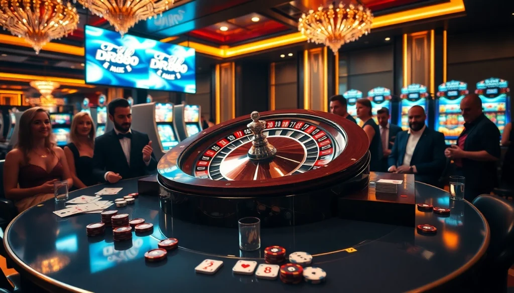 Engage in thrilling gameplay at DR88's vibrant casino featuring a stylish roulette wheel.