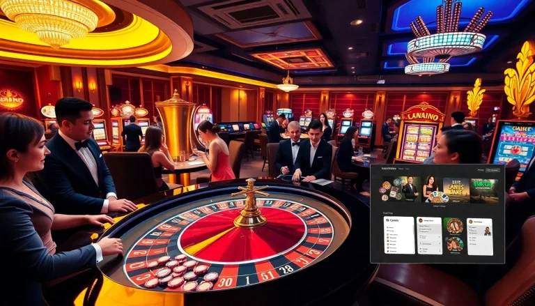 Excited gamblers placing bets at a stunning live casino scene showcasing https://www.jun88.org/.
