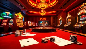 Experience the thrill of PG99 game with luxurious casino tables and vibrant slot machines.