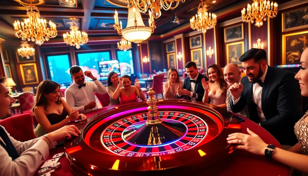Enjoy the excitement of KJC gaming at a vibrant roulette table in a luxurious casino.