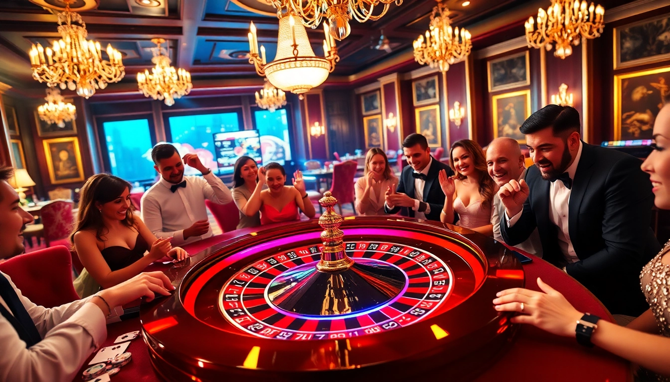 Enjoy the excitement of KJC gaming at a vibrant roulette table in a luxurious casino.
