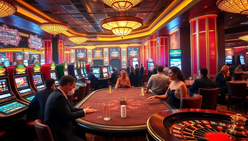 Players winning big at OK365, featuring casino tables and poker chips.