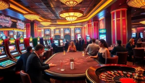 Players winning big at OK365, featuring casino tables and poker chips.