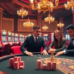 Engaging players at a luxurious keonhacai poker table amidst vibrant casino visuals.
