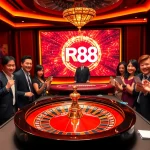 Players thrill at the roulette table in the RR88 casino, embodying excitement and camaraderie.