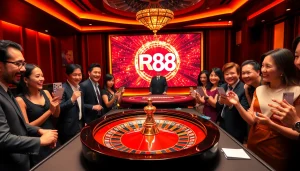 Players thrill at the roulette table in the RR88 casino, embodying excitement and camaraderie.